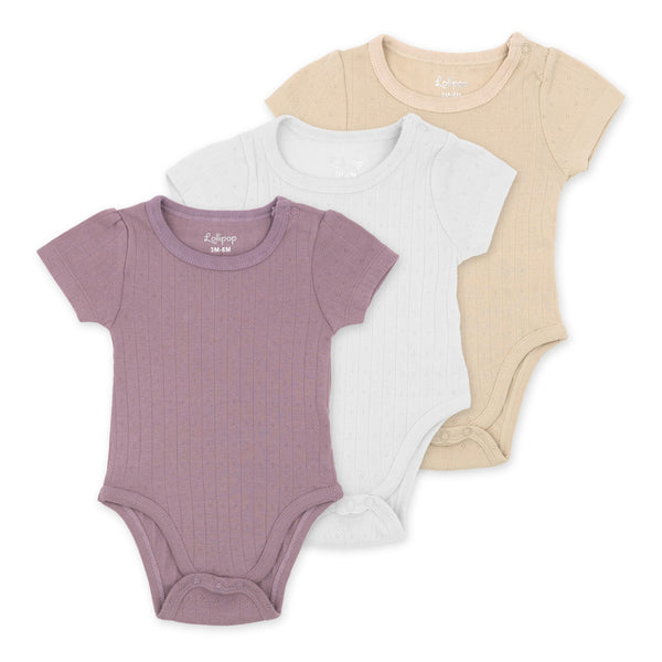 מארז 3 בגדי גוף סגול-קאמל-לבן תינוקות בנות 3-24M