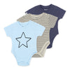 מארז 3 בגדי גוף כחול-תכלת-קאמל בד ופל תינוקות בנים 3-24M