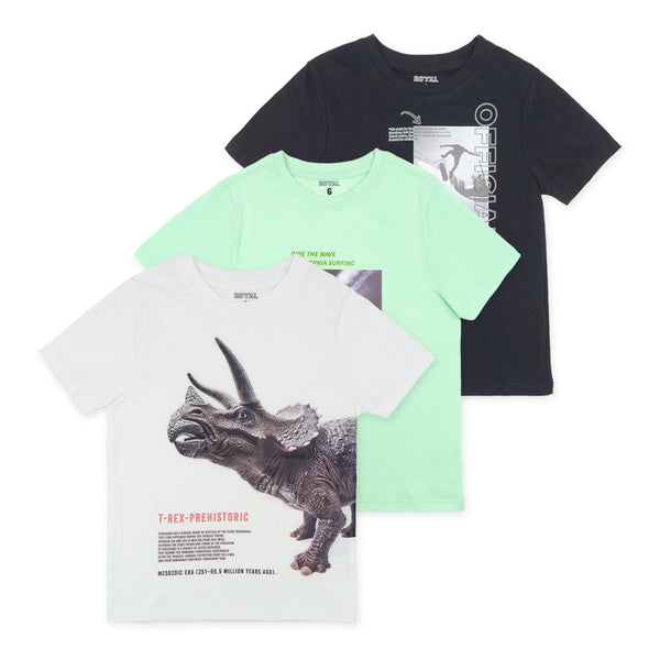 מארז 3 חולצות מודפסות שחור-לבן-ירוק בנים 6-16