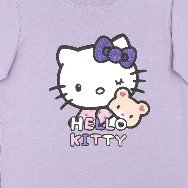 פיג'מה סגולה לעונת מעבר מודפסת Hello Kitty בנות